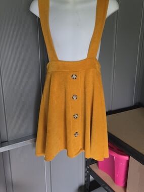 Mustard Yellow Button-Front Suspender Skirt